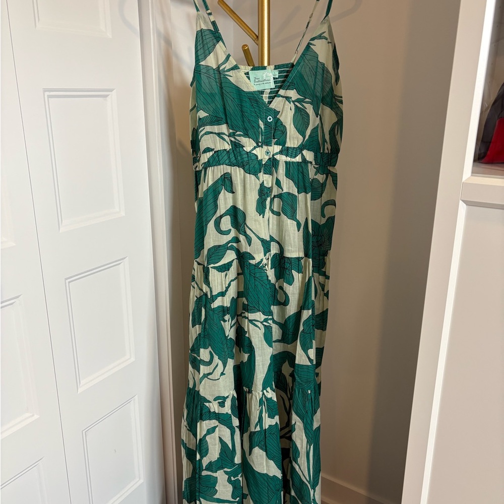 Green and Cream Patterned Maxi Dress